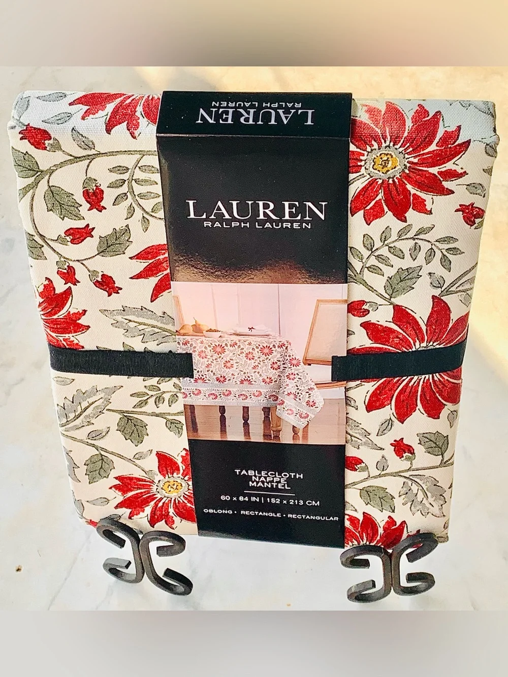 RALPH LAUREN TABLECLOTH NEW 60 BY 84IN OBLONG RED GREEN COTTON